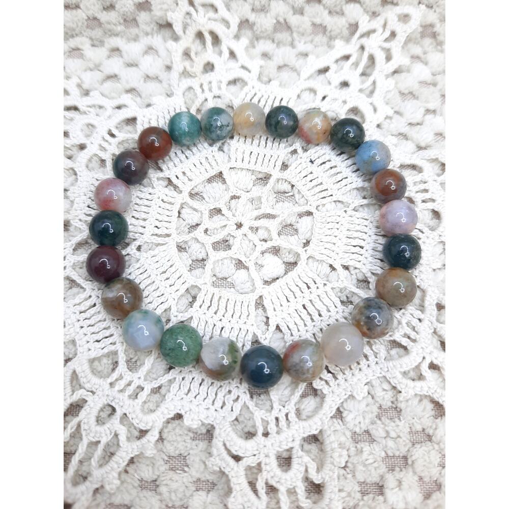 Artisan Indian Agate Beaded Bracelet Gemstone Stretch Multicolor Earthy Boho NEW